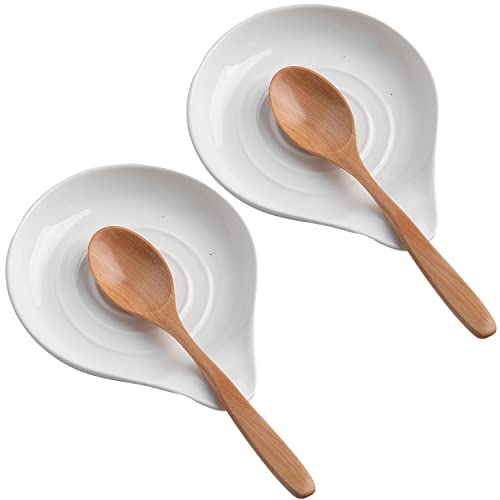 KITCHENLESTAR Spoon Rest for Stove Top Cooking Spoon Holder for Kitchen Countertop Large Holder for Spatula, Spoons or Tongs, Framhouse Decor, Housewarming Gifts 2pc(White)