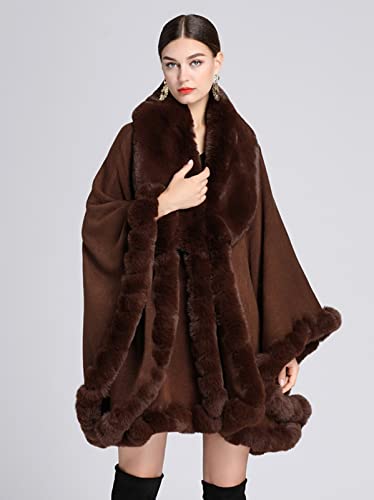 Obosoyo Ponchos for Women Shawls and Wraps Evening Dresses Faux Fur Collar Cloak Cape Pashmina2