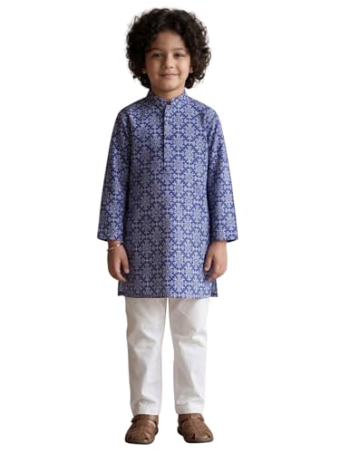 Image of AJ DEZINES Boys Cotton Full Sleeve Printed Kurta Pajama Set for Kids - Ethnic wear | Special Occasion & Traditional Outfit |Boys Kurta Pyjama Set - Regular Fit
