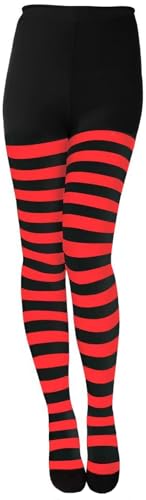 DTWAWA Womens Red Black Striped Tights Pantyhose