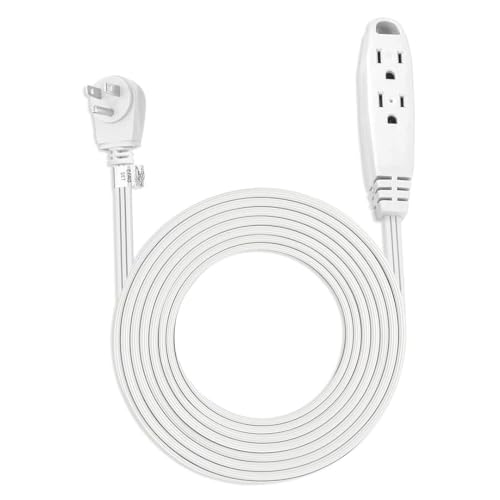 Aurum Cables 3 Outlet Flat Extension Cord for Indoor, 3 Prong Extension Cord with 16AWG 125V 1625W, UL Listed Triple Wire Grounded Multi Outlet Plug 10ft White 1 Pack