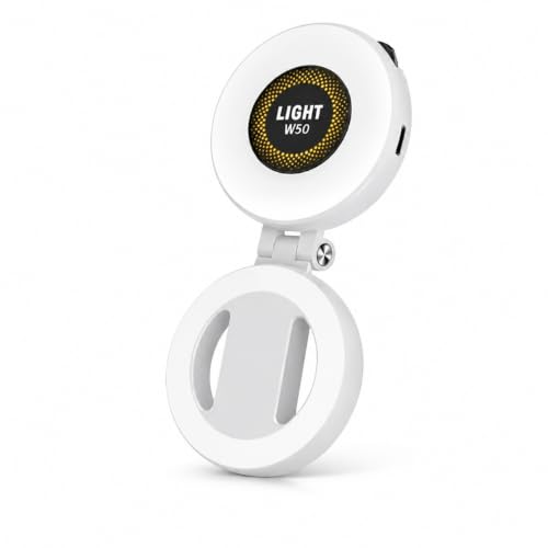 Image of W50 Magnetic Selfie Ring Light for Mobile Phone, Foldable LED Clip Lamp with 180 Degree Adjustable Angle and Sticky Ring Mount for Video Calls, Vlogging, Live Streaming and Selfies