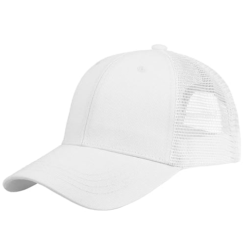 Falari Trucker Hat Baseball Cap Structured Plain Design 6 Panel Adjustable Size - White