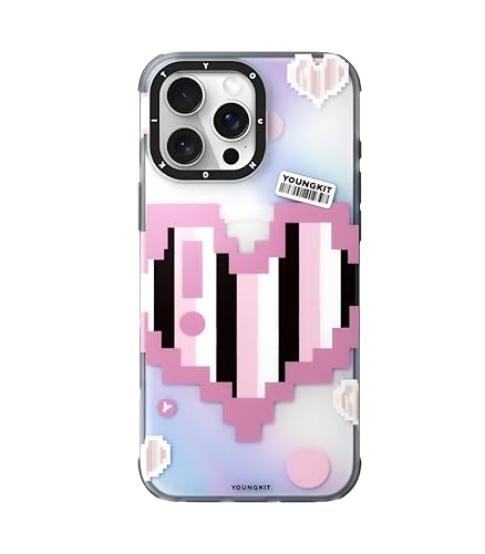 Image of Color-Changing Pixel Heartbeat Phone Case for iPhone 16 Pro Compatible with Wireless Charging | Thermo Reactive Heat Touch Design | Slim Shockproof Back Cover | Pink Edition