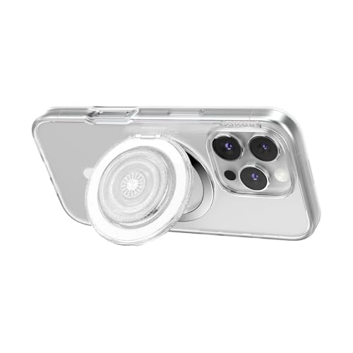 Image of PopSockets Kick-Out Grip for MagSafe, Adjustable Kickstand for Portrait or Landscape, Magnetic Stand, Clear - Clear Glitter