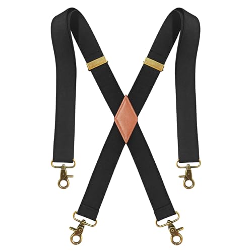 SupSuspen Black Suspenders for Men Heavy Duty Adjustable X Back 1.4