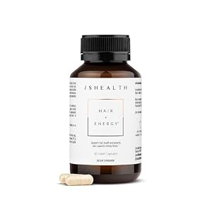 JSHealth Vitamins Hair and Energy Formula, Hair Growth Supplement for Women and Men, Zinc and Iodine Capsules for Healthy Growth, Hair Loss Support, 60 Capsules