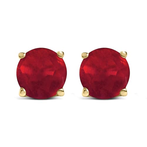 14K Yellow Gold 5X5MM Round Red Ruby Solitaire Stud Earrings