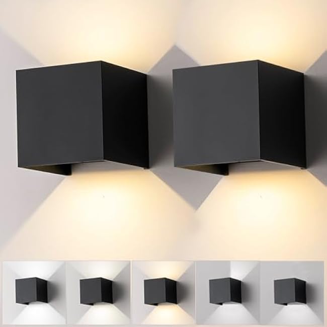 Nigaut Modern Outdoor Wall Light with 3 Modes(3000K&4000K&6500K), 15W IP65 Waterproof Aluminum Outdoor Wall Sconce for Porch with Adjustable Beam Angle LED Exterior/Interior Lighting Fixtures, 2-Pack