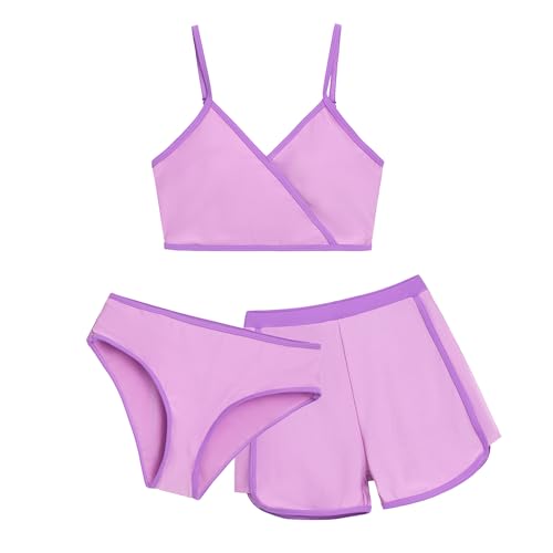 Image of Girls 3 Piece Bikini Bathing Suit Teen Girls Swimwear Sport Swimsuits with Shorts 9-16T