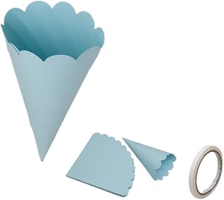 50Pcs Confetti Petal Cone for Wedding Party Paper Cones Candy Gift Rose Cones Bouquet Wrapping Decoration (15x15cm, Blue)