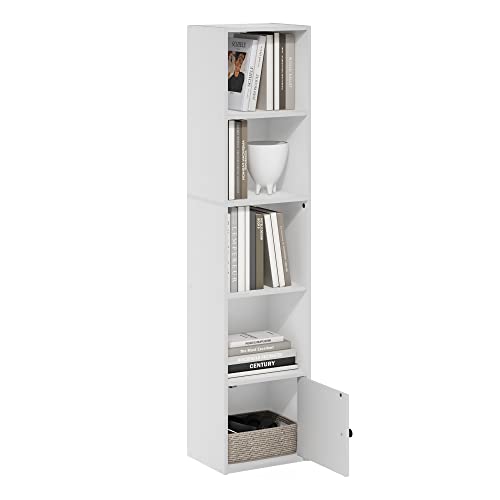 Furinno Luder Biblioteca de 5 Niveles con 1 Puerta de Almacenamiento, Blanco