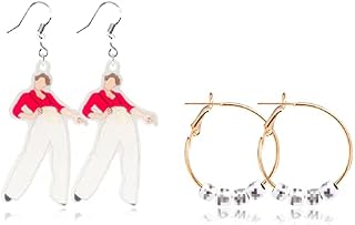 BigVivi 2Pairs Harry Singer Earrings Round Hoop Earrings Set Long Dangle Drop Earrings for Women Girls Fashion Acrylic Hoops Earring Pendant Jewelry Gifts Dress Up Daily Accessories