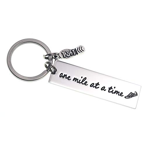 LParkin Runners Cross Country Marathon Keychain Jewelry Coach Training One Mile at A Time Gift for Track and Field Charm Stainless Steel (13.1)