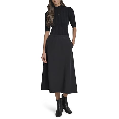 DKNY Women's High Waist Circle Skirt, Black, 6