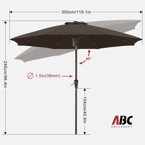 Image of ABCCANOPY 10FT Patio Umbrella Outdoor 8 Ribs Table Umbrella(Brown) | Fade & UV Resistant Fabric,8 Fiberglass Ribs,Smooth Crank System,Wind Resistance,Great for Patio,Backyard,Garden,Deck