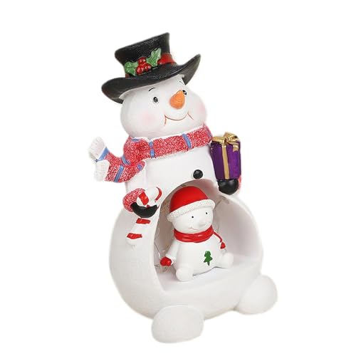 Laikoutd Figura decorativa de resina con luces LED, muñeco de nieve, árbol de Navidad, estatua para decoración del hogar