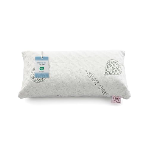 Textilhome – Oreillers de Voyage À Mémoire de Forme 43x24 cm (Mini) | Mousse Viscoélastique 100% Naturelle, Housse à l'Aloe Vera, Respirant et Lavable | Comprend 1 Sac de Transport Enroulables