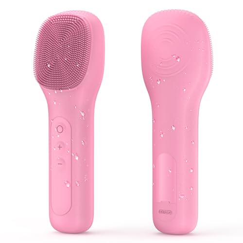 Brosse de nettoyage du visage rechargeable étanche pour nettoyer exfolier le visage masser exfoliant électrique pour femmes et hommes (Rose)