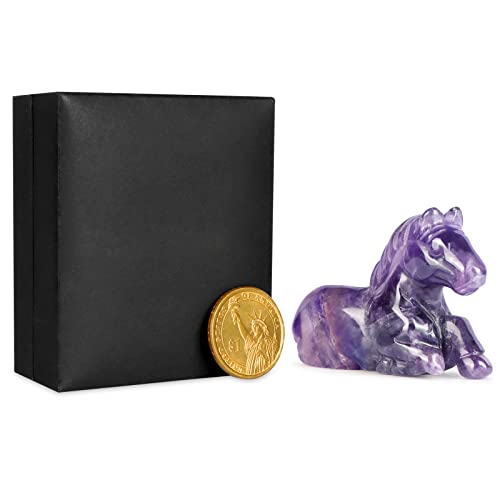 Leadgem Amethyst Horse Figurine 2" Hand Carved Healing Crystal And Stones Horse Paperweight Table Centerpiece Ornament #TOP5
