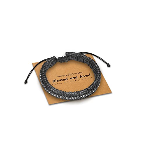 Vrsilver Mens Bracelet Gifts for Him, Leather Bracelets Gifts for Men Blessed and Loved Morse Code Bracelets for Men Love Bracelet Birthday Gifts for Husband Boyfriend Friends Son Dad Grandpa Boys