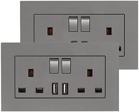 5 Pack CNBINGO Double Switched Power Socket with Dual USB Charging Ports (Type A and C), Black 13 Amp Electric Wall Socket