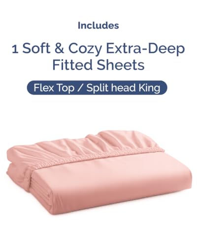 Image of Extra Deep Flex Top Split Head King Fitted Sheet - Hotel Luxury Single Fitted Sheet Only - Easily Fits 18 inch to 24 inch Mattress - Ultra Soft, Wrinkle Free w /Extra Deep Pockets - Baby Pink