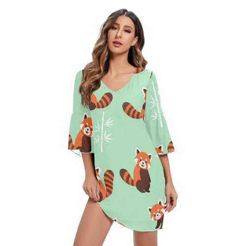 Robe hawaïenne col en V imprimé panda roux contre la chaleur