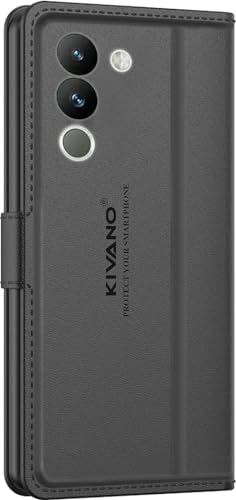 Image of KIVANO LUXE Compatible for Vivo Y200 5G Luxury Handmade Leather Magnetic Flip Folio Case | Card Holder & Kickstand | Slim Protective Cover | Unisex - Black