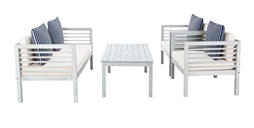 Safavieh Outdoor Collection Alda Grey / Beige Cushions/ Striped Pillows 4-Piece Conversation Patio Set #TOP4