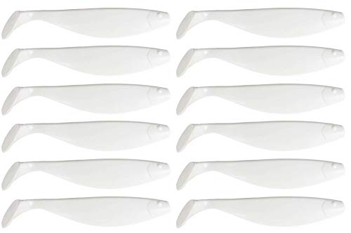 Blue Water Candy - Rock Fish Candy 9-Inch Shad Bodies, 12-Pack (White)