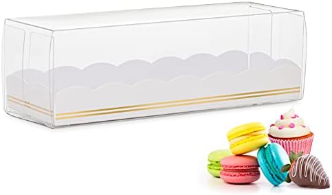Pack of 10 Macaron Box with Scalloped & Gold Foil Design | Chocolate Covered Strawberry Truffle Boxes Packaging | Macaron Boxes for 6