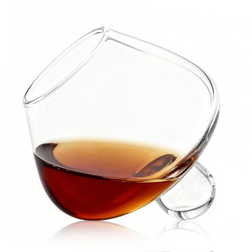 Copas de vino sin tallo, 235 ml, cristalería giratoria con fondo hemisferio, copas de vino de whisky rodantes, diseño geométrico inclinable, taza antibalanceo sin tallo, vasos para vino Wiskey (1