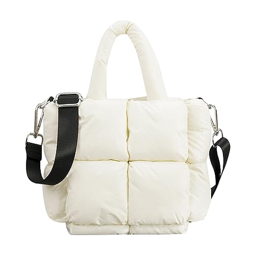 Generisch Tasche für Herren Umhängetasche Damen Klein Gesteppt Tote Bag Winter Weich Gesteppte Umhängetasche Daunen Schultertasche Damen Handtasche Schulterholster Tasche, weiß, Einheitsgröße