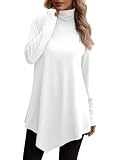JUSTFASHIONNOW Turtle Neck Shirts for Women Long Sleeve White Tunic Tops for Womens Fall Sweatshirt Loose Fit S