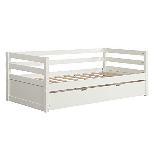 Merax Twin Daybed With Trundle, Solid Wood Captains Bed Twin Size Sofa Bed Frame (White) #TOP4
