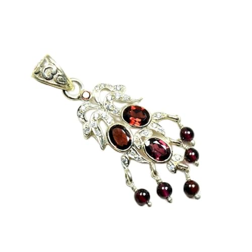 Pendentif en grenat rouge et argent 925 à la finition joaillerie éclatante