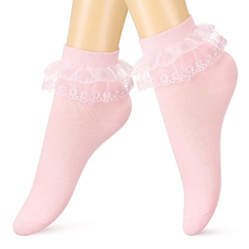 Comodi da indossare: i nostri calzini rosa con volant sono realizzati in materiale di cotone, consistenza morbida e liscia, buona elasticità, traspirante. Sia nella vita di tutti i giorni che alle feste, queste calze possono coprire bene i piedi delle donne e offrirti un'esperienza di indossamento confortevole
