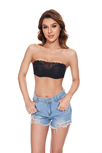 Just Behavior Strapless Backless Sticky Self Adhesive Lace Ribbed Everyday Base Bras For Womens Black Lace Cup Dd #TOP3