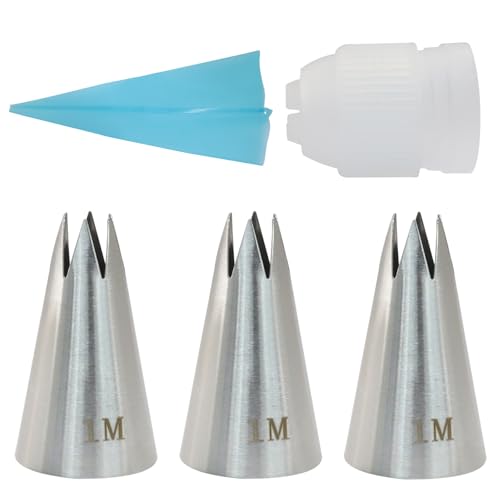 Kyuionty 3 Pcs 1M Piping Tip Set, with Coupler Silicone Pastry Bag