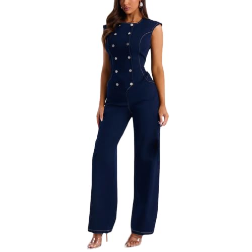 Mono recto de jean para mujer con botones a presión y costuras premium
