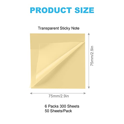 Vicloon Kolorowe przezroczyste karteczki samoprzylepne, 300 arkuszy, przezroczyste karteczki samoprzylepne, 75 x 75 mm, samoprzylepne, znaczniki do oznaczania stron, biur, gospodarstw domowych, studentów