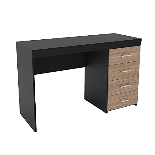 Escrivaninha Malta 4 Gavetas Preto e Castanho Politorno