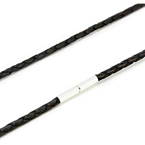 CMJ London Men's/Ladies 3mm Braided Leather Necklace with Sterling Silver Twist Clasp-Black Cover