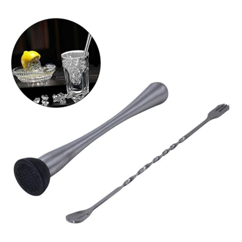 FUNOMOCYA Stirrer Cocktail Muddler Set Stainless Steel Bar Tools 3 Piece Mixing Spoon Kit for Party Drinks