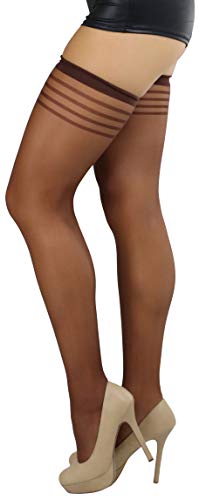 Image of ToBeInStyle Women's Pack of 6 Top Stripe Band Sheer Thigh High Stockings