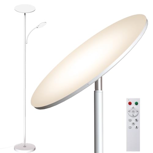 marctronic Weiß LED Stehlampe Deckenfluter Dimmbar, 42W 4200LM Superhelle Wohnzimmer Stehlampe mit Leselampe, 175CM Hohe Moderne Standleuchte mit Fernbedienung & Touch Steuerung für Schlafzimmer BüRo