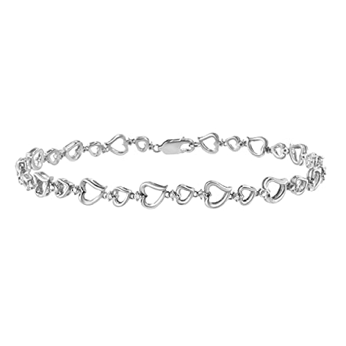 Haus of Brilliance .925 Sterling Silver Prong Set Diamond Accent Alternating Heart Link Bracelet (I-J Color, I3 Clarity) - 7.25" Inches