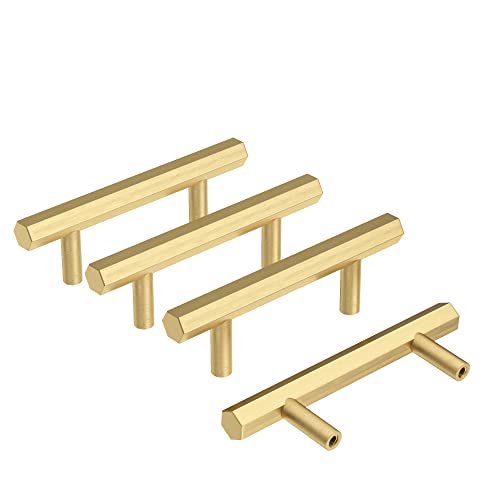 RZDEAL Tiradores decorativos de latón macizo para gabinete de cocina, color dorado cepillado, estilo contemporáneo, con barra hexagonal (centros de agujeros: 64 mm) Cover