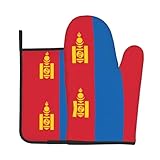 Ofenhandschuh und Topflappen-Set mit mongolischer Flagge, ein Muss für Küche, Backofen, Mikrowelle, Grill